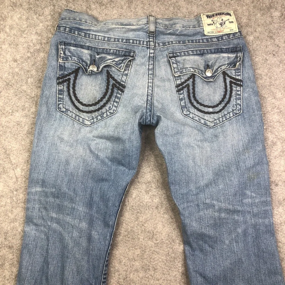 True Religion Jeans Ricky Straight Size 38 Blue Flap Pockets Y2K